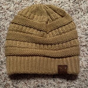 C.C Ribbed Knit Beanie in Warm Brown
